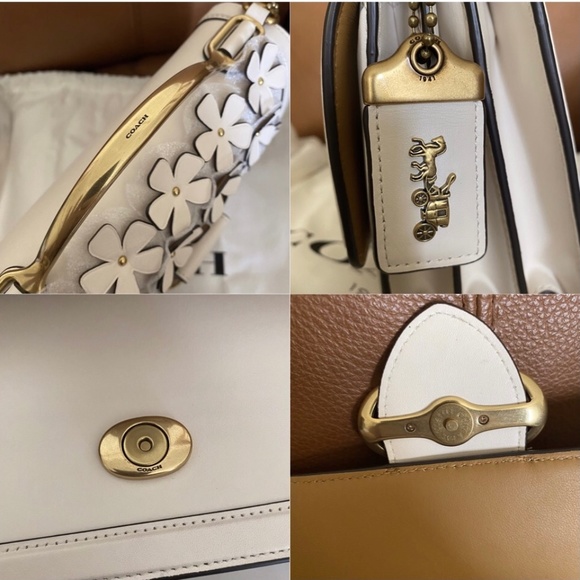 NEW Coach Riley Top Handle 22 with Floral Applique in Chalk/Brass - Picture 10 of 12